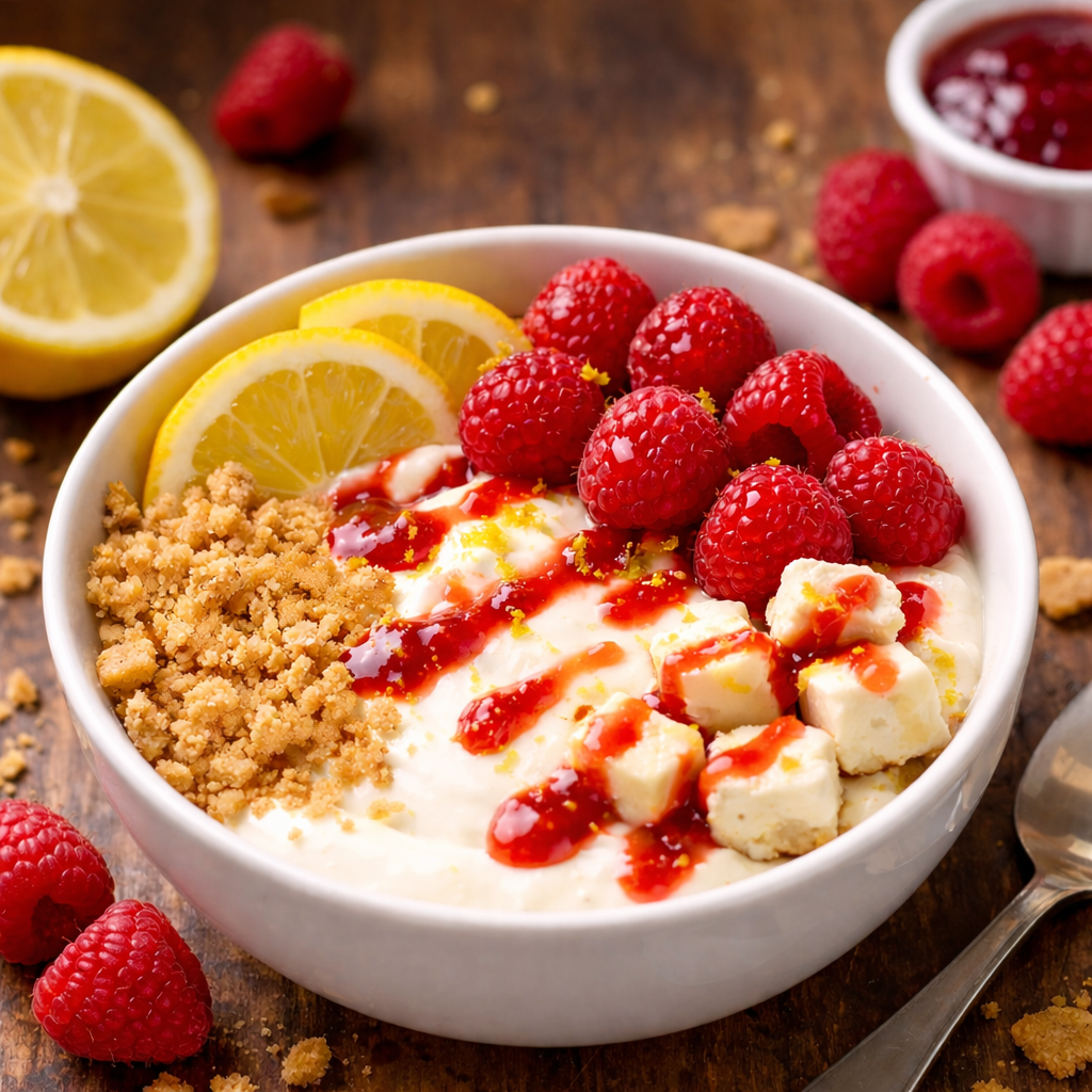 Lemon Raspberry Cheesecake Yogurt Bowl